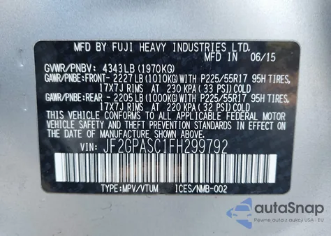 2015 Subaru Xv Crosstrek 2.0I Limited из США, поврежденный, VIN JF2GPASC1FH299792